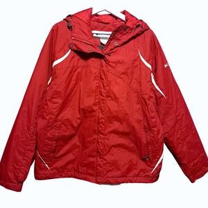 Columbia Waterproof Ski Jacket Womens 1X Red Hooded Snow‎ Coat Plus Size Winter